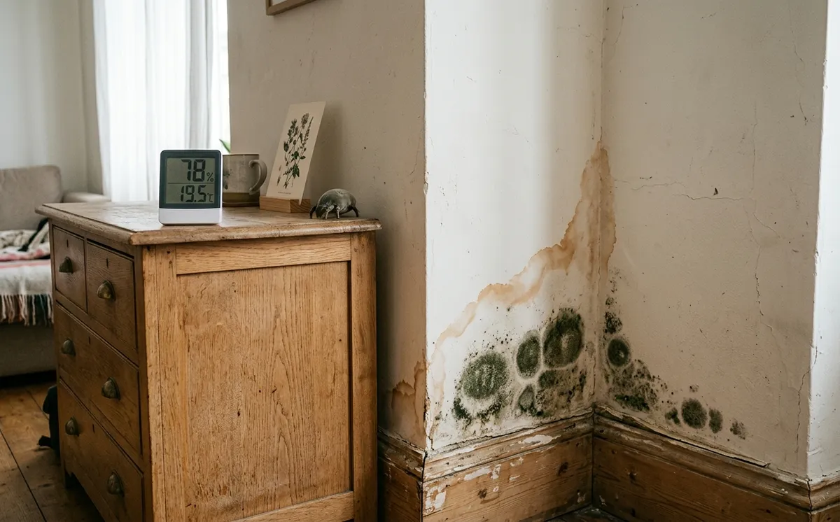 Mur humide avec hygromètre